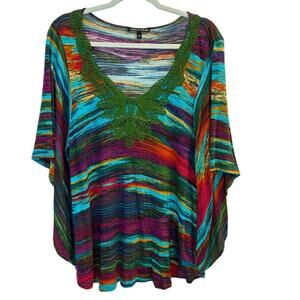 Cable & Gauge Size Large Watercolor Artsy Festival Vibrant Lace Detail Neckline